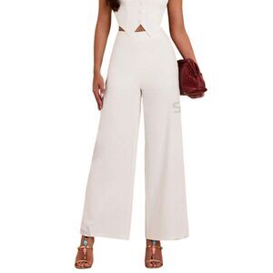 SHEIN High Rise White Wide Leg Pants with Build in Shorts